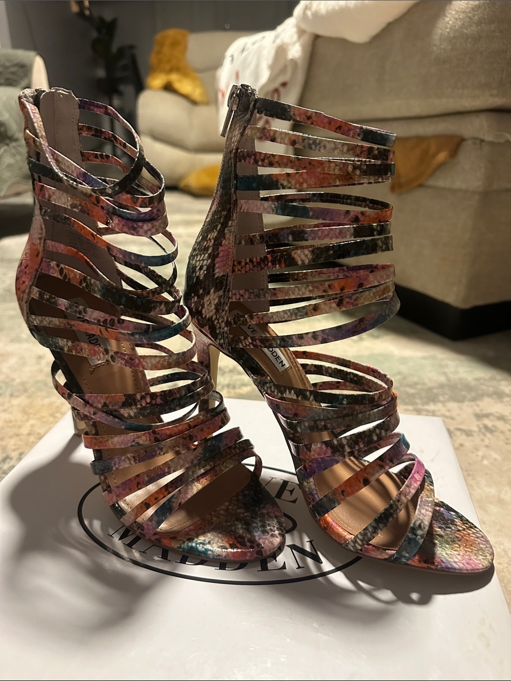 Steve Madden Multicolor Floral Snakeskin Strappy Heels